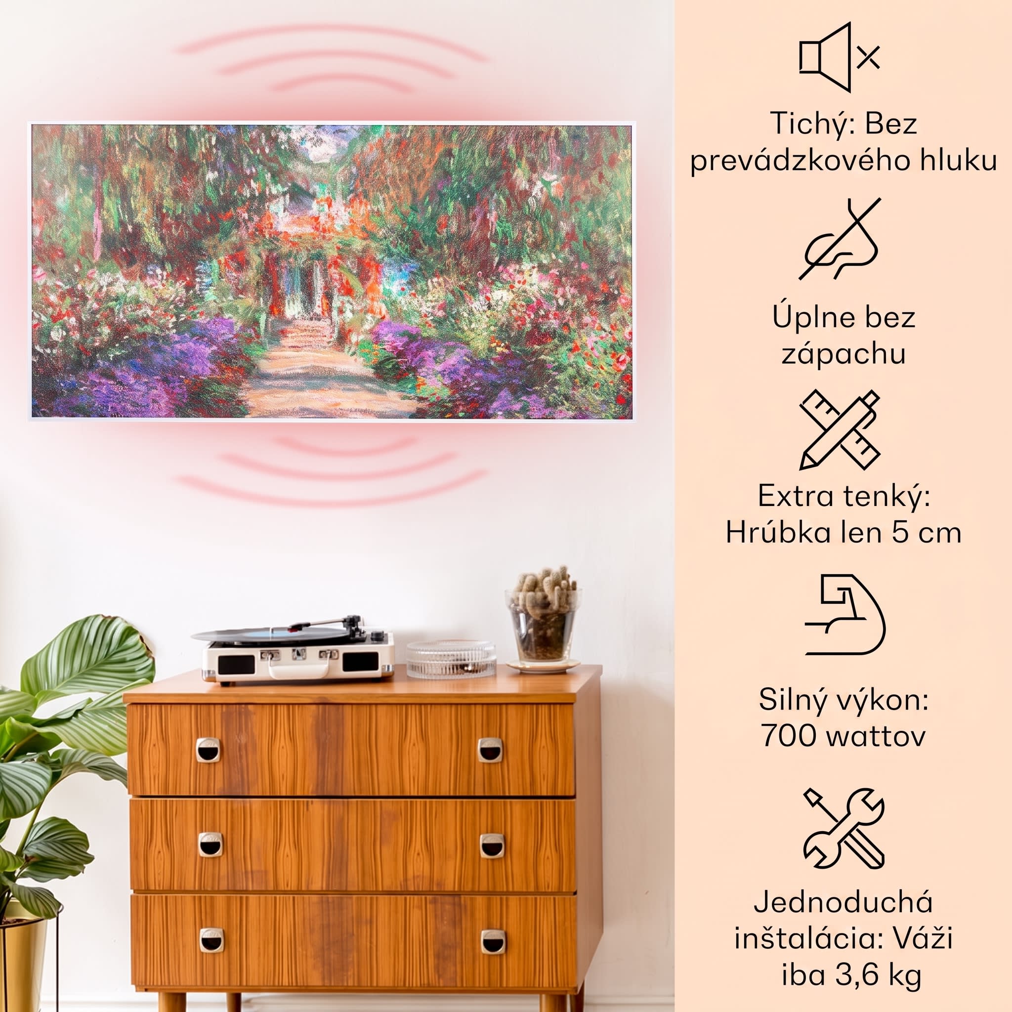 Klarstein Wonderwall Air Art Smart, infračervený ohrievač, 120 x 60 cm, 700 W, aplikácia, záhradná cestička