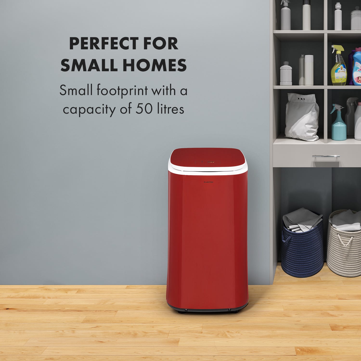 Klarstein Zap Dry, sušička bielizne, 820 W, 50 l, dotykový ovládací panel, LED displej, červená – Obrázok 2