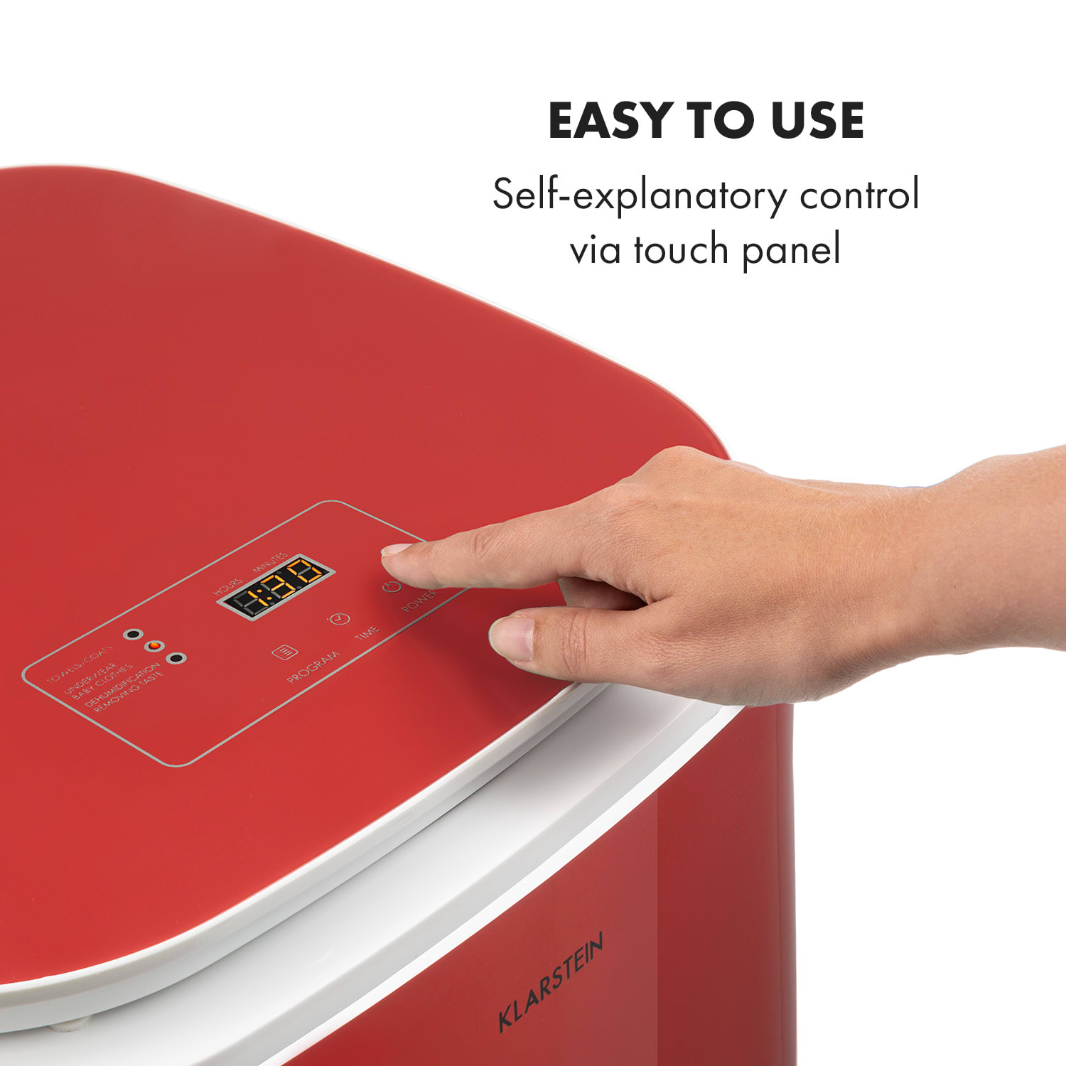 Klarstein Zap Dry, sušička bielizne, 820 W, 50 l, dotykový ovládací panel, LED displej, červená – Obrázok 4