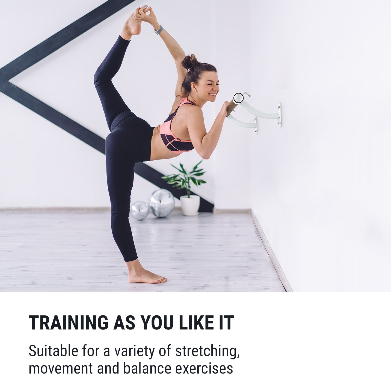 KLARFIT Barre Mur, baletná tyč, 100 cm, žrď 38 mm Ø, nástenná montáž, biela – Obrázok 2
