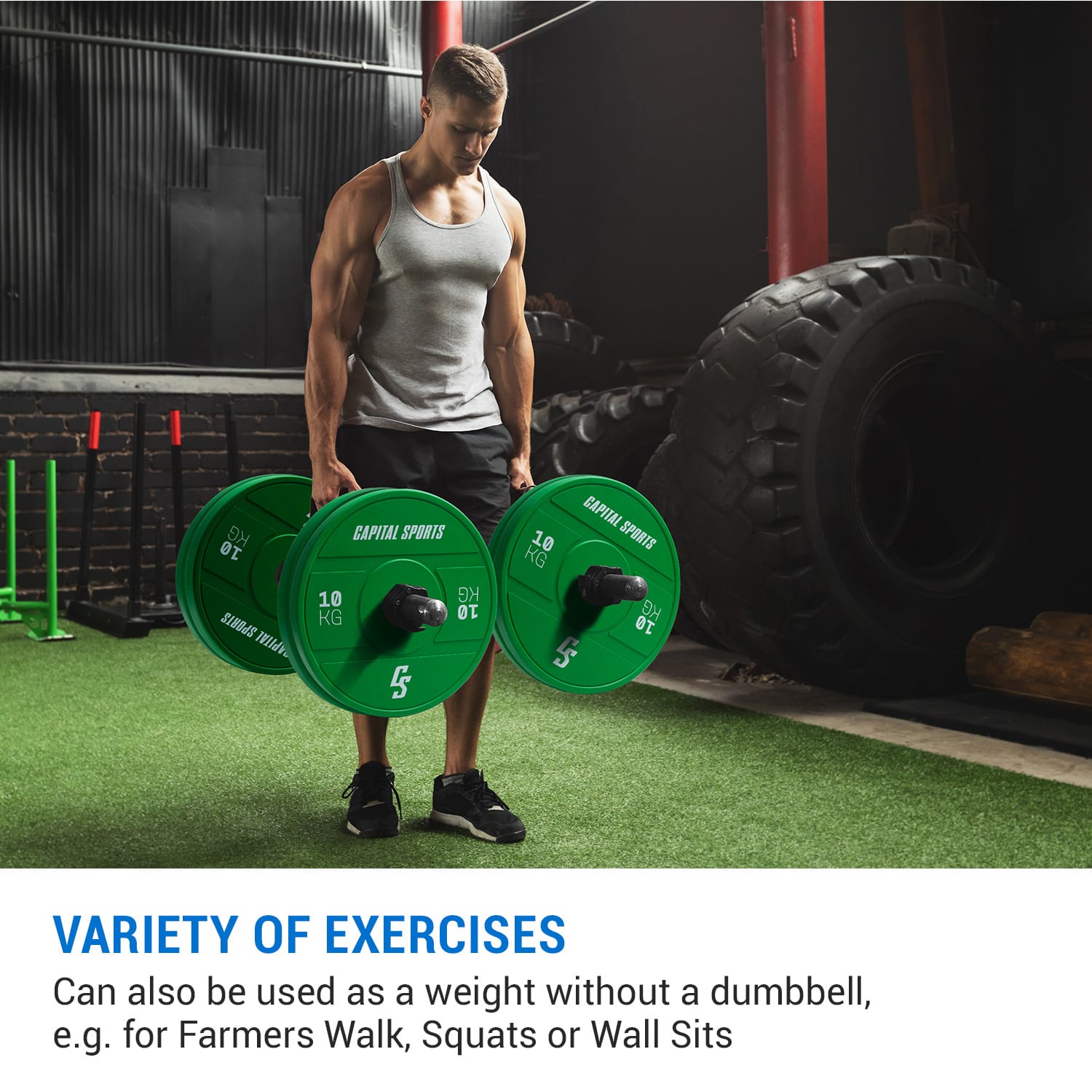 Capital Sports Nipton 2021, kotúč na činku, bumper kotúč, 2 × 10 kg, Ø 50,4 mm, tvrdá guma – Obrázok 3