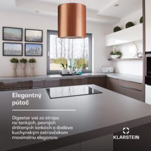 Klarstein Barett, digestor, 35 cm, ostrovčekový, 522 m³/h, LED, filter s aktívnym uhlím, medený