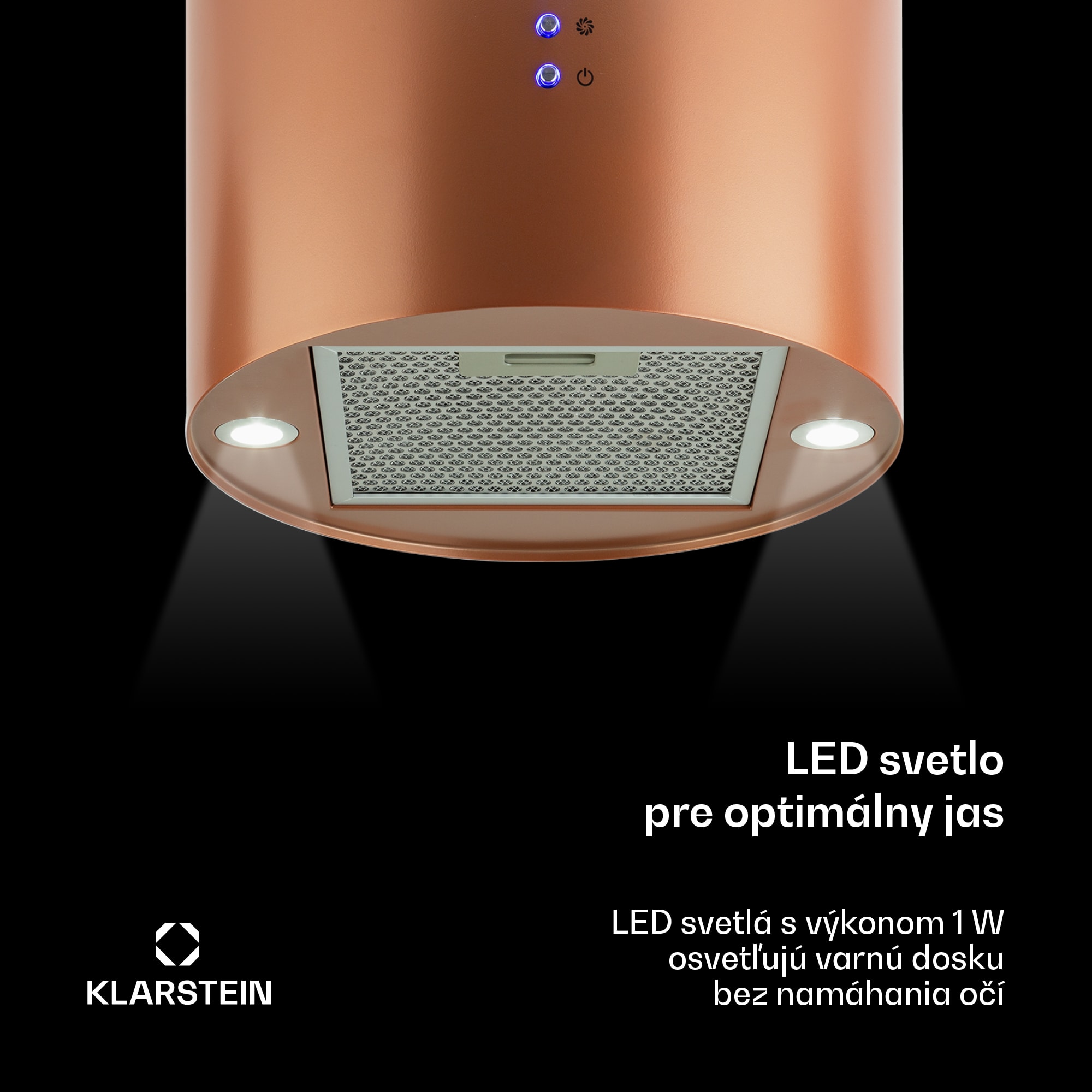 Klarstein Odsávač pár Barett v ostrovnom vyhotovení, Ø35 cm, recirkulačný režim, 522 m³/h, LED osvetlenie, filter s aktívnym uhlím – Obrázok 3