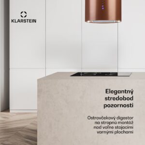 Klarstein Beretta, digestor, 35 cm, ostrovčekový, 519m³/h, LED, medený