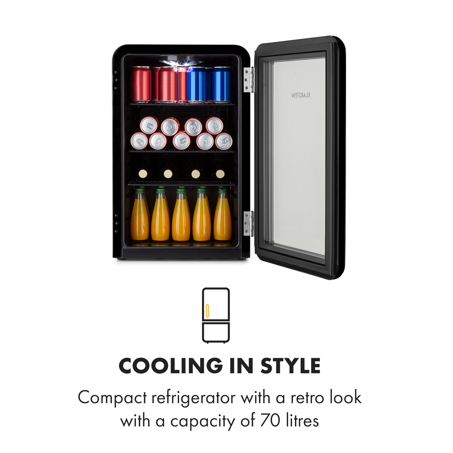 Klarstein PopLife 70L, chladnička na nápoje, 70 l, 0 – 10°C, retro dizajn – Obrázok 2