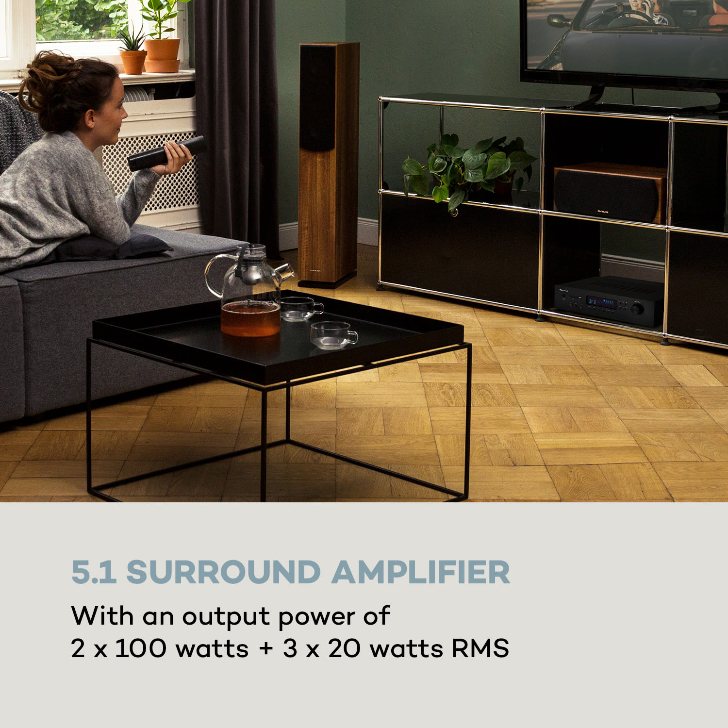 Auna AMP-H260, zosilňovač, 2 x 100 W + 3 x 20 W RMS, BT, opt./koax. digitálny vstup, čierny