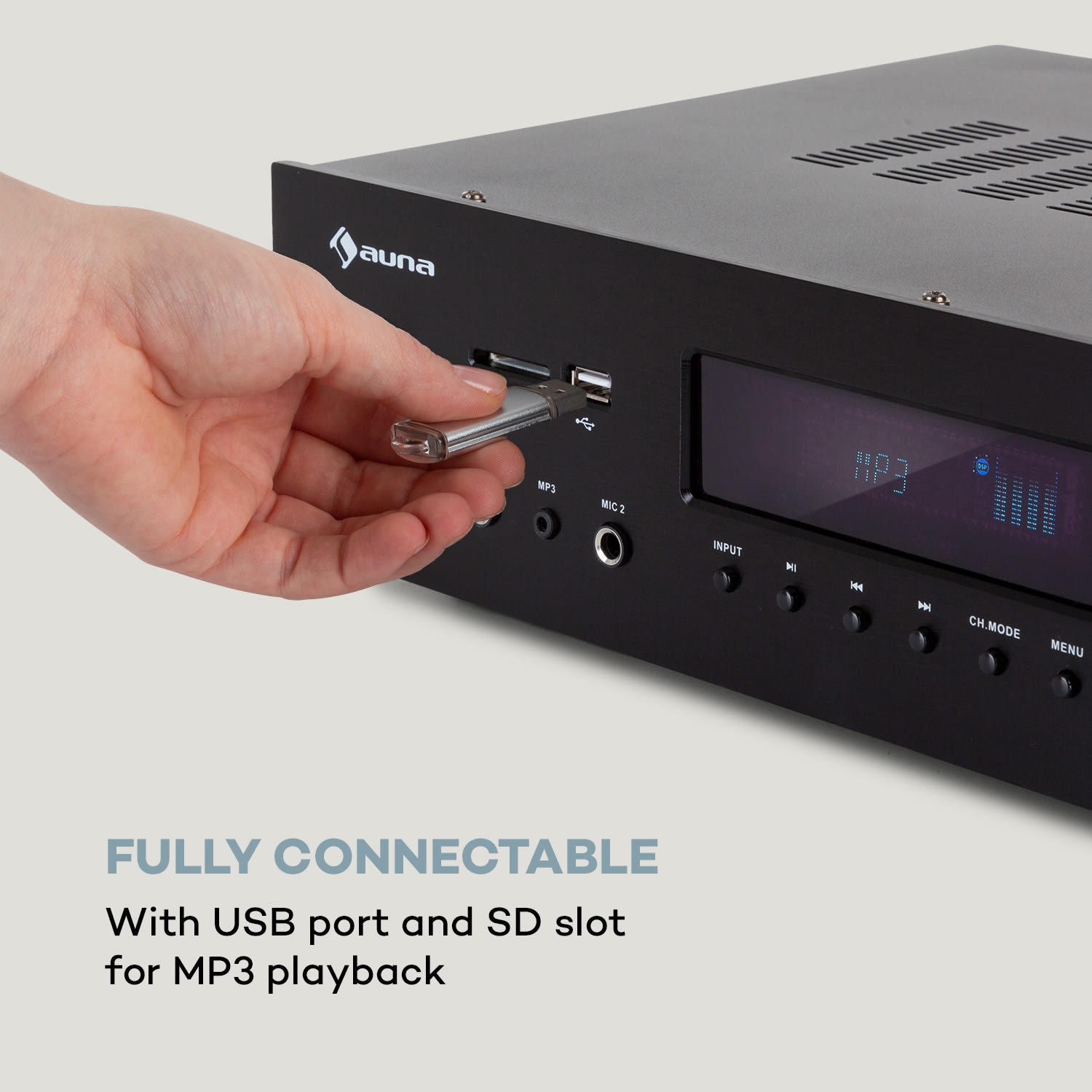 Auna AMP-H260, zosilňovač, 2 x 100 W + 3 x 20 W RMS, BT, opt./koax. digitálny vstup, čierny – Obrázok 3