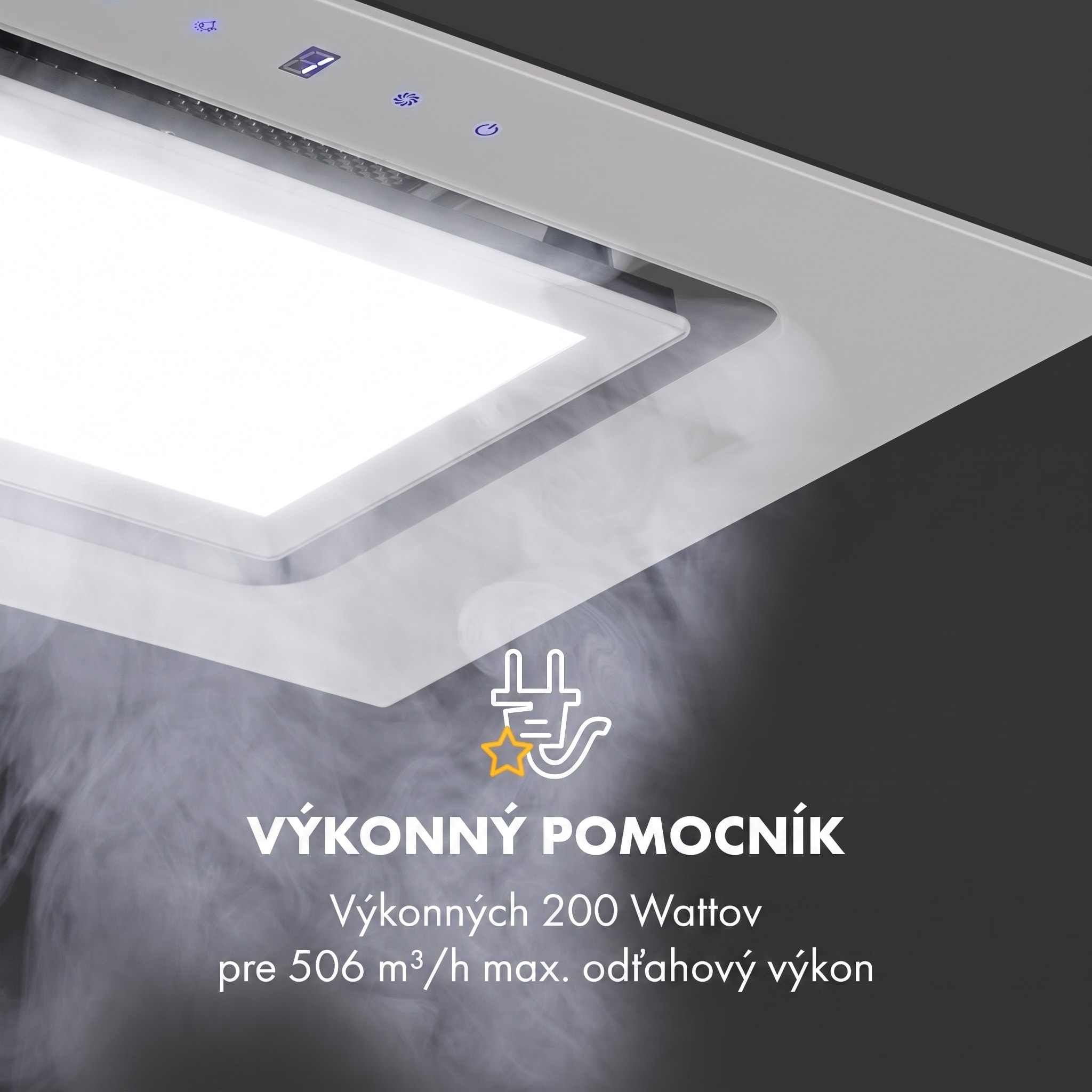 Klarstein Hektor Brilliant Edition, digestor, 52 cm, vstavaný, 506 m³/h, dotykové ovládanie, sklo, biely – Obrázok 2