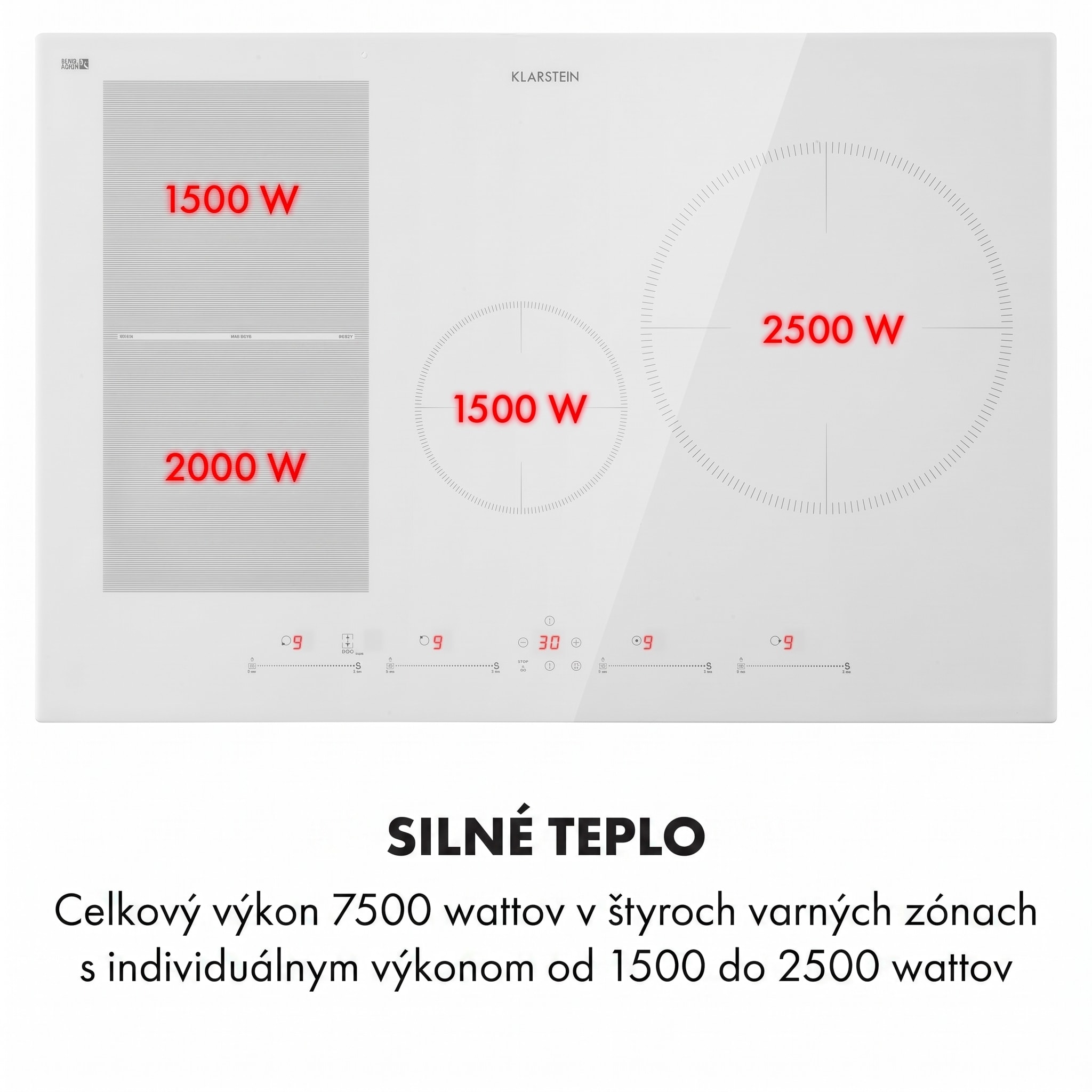 Klarstein Delicatessa 77 Hybrid, vstavaná indukčná varná doska, 7000 W, 4 zóny – Obrázok 3