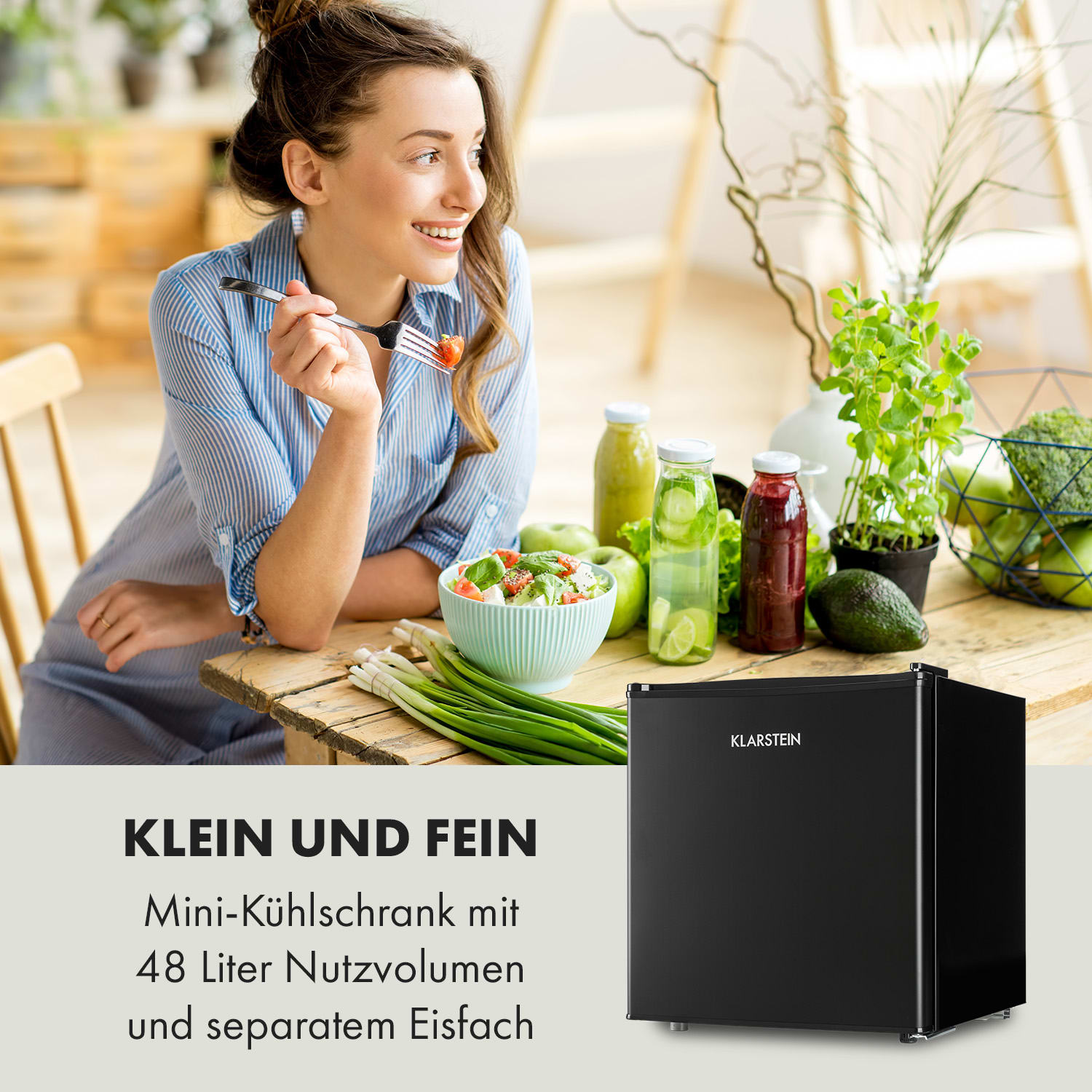 Klarstein Obsidian, chladnička, 46 l, mraznička, energet. trieda F