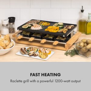 Klarstein Tournedo, raclette gril, 1200 W, liaty hliník, pre 8 osôb, drevený dekor