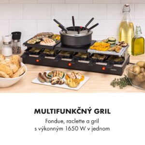 Klarstein Fonduelette XL, raclette gril s fondue 3 v 1, 1650 W, prírodný kameň, pre 12 osôb