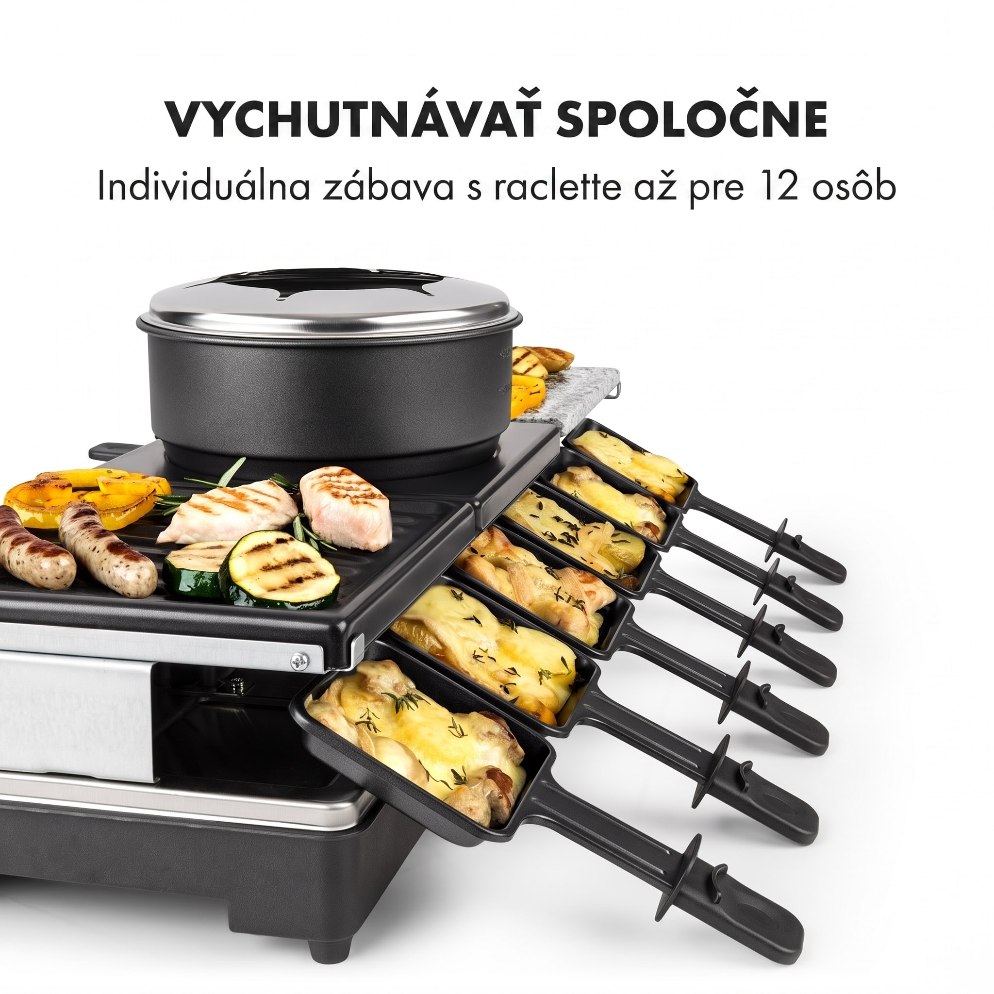Klarstein Fonduelette XL, raclette gril s fondue 3 v 1, 1650 W, prírodný kameň, pre 12 osôb – Obrázok 4