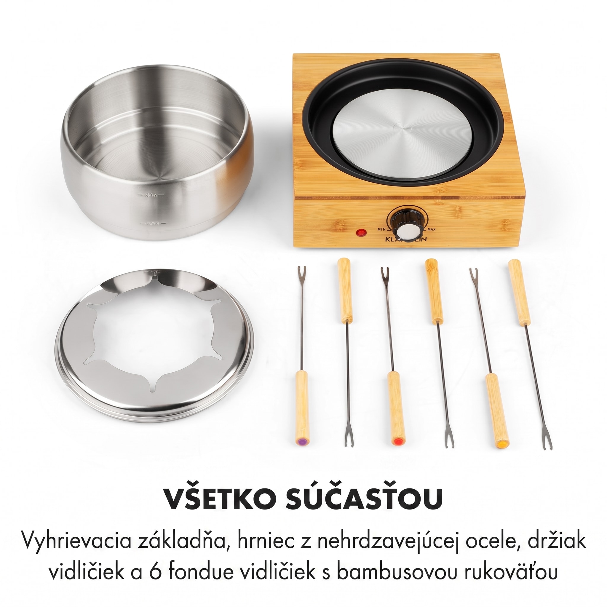 Klarstein Bambus, fondue, 800 W, hrniec z ušľachtilej ocele – Obrázok 3