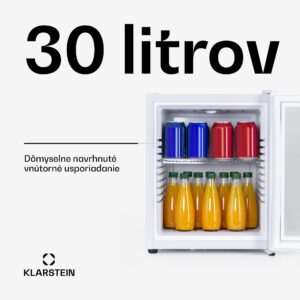 Klarstein Brooklyn 30, mini chladnička, sklenené dvere, LED osvetlenie, police