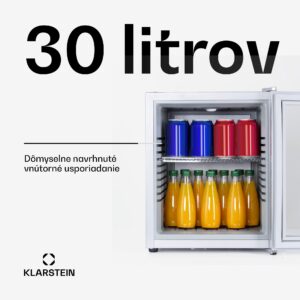 Klarstein Brooklyn 30, mini chladnička, sklenené dvere, LED osvetlenie, police