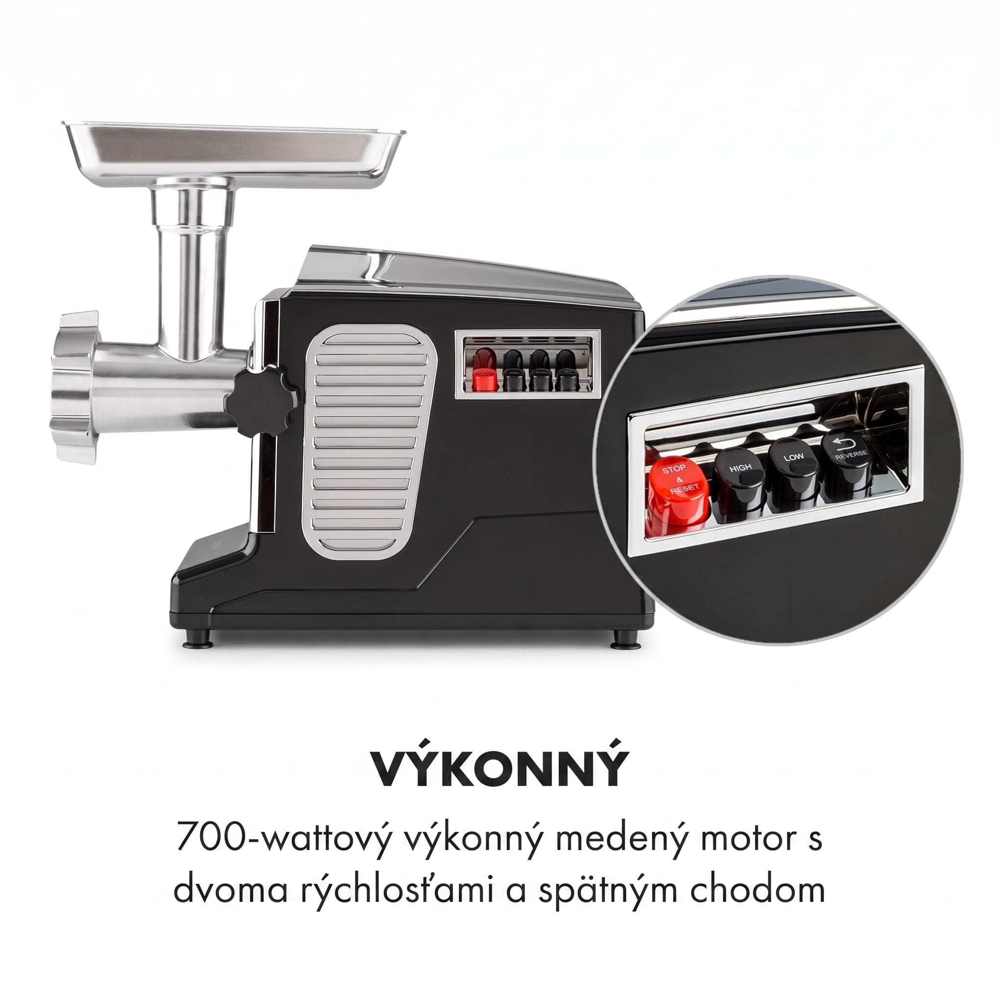 Klarstein Výkonný elektrický mlynček na mäso 700 W medený motor nerezový – Obrázok 4