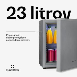 Klarstein Happy Hour 23, minibar, 23 l, 5-15°C, energet. trieda G, tichý, 23 dB, LED svetlo, strieborný