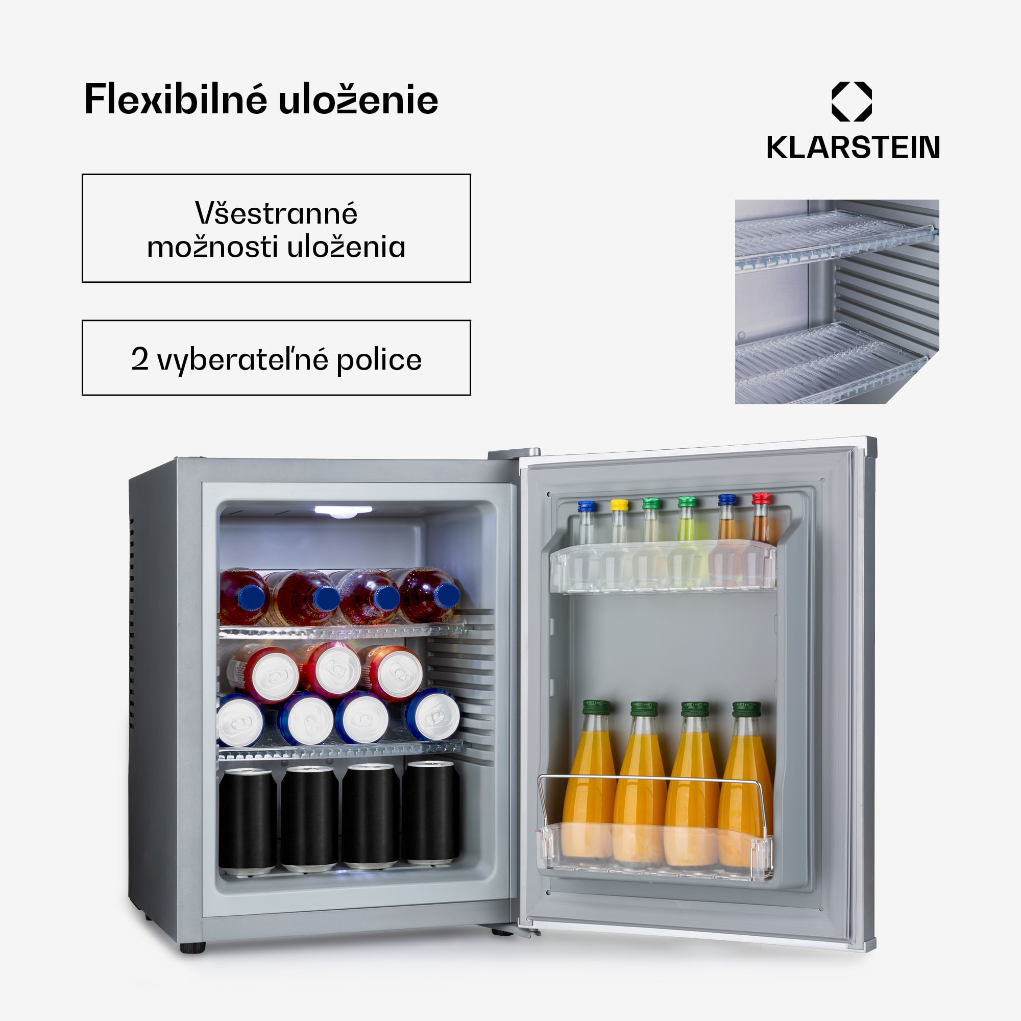 Klarstein Happy Hour 33, minibar, 33 l, 5-15°C, energet. trieda G, tichý, 25 dB, LED svetlo, strieborný – Obrázok 4