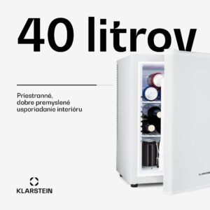 Klarstein Happy Hour 40, mini chladnička, 40 l, 5-15°C, tichá, 23dB, LED-svetlo, biela