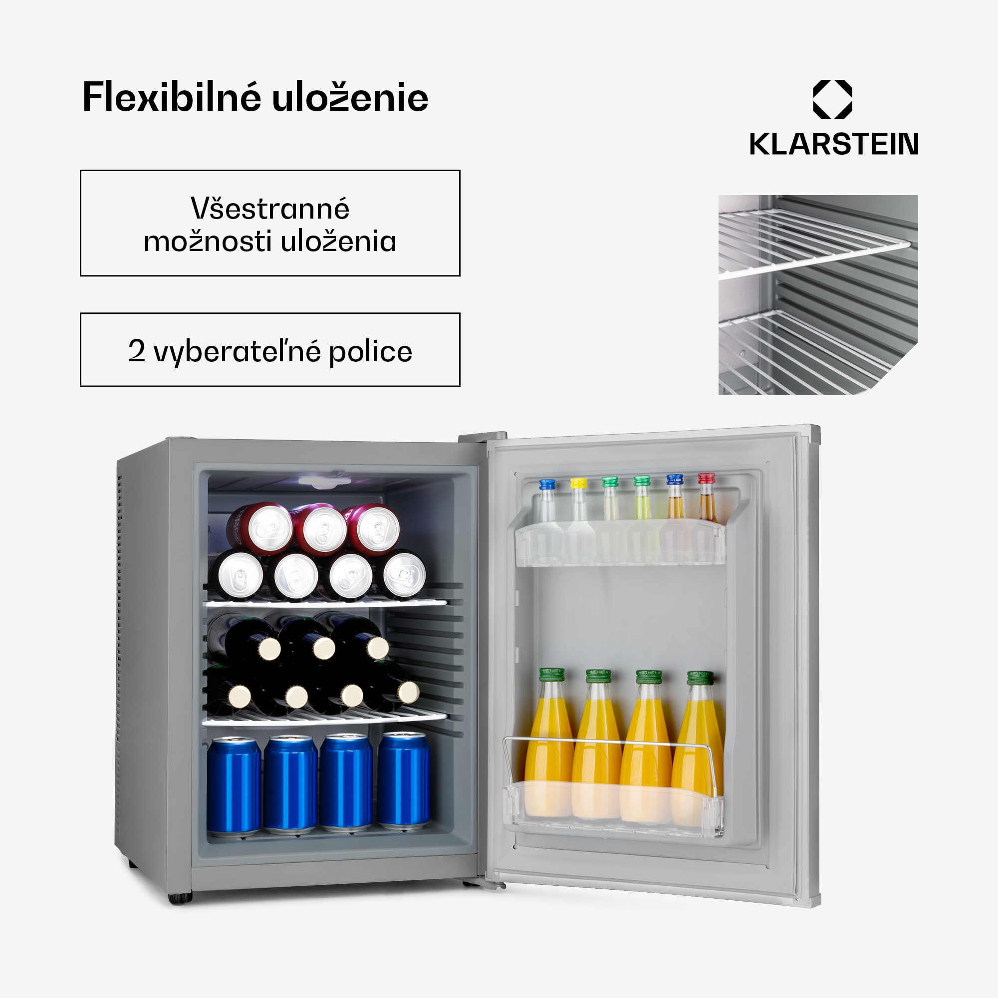 Klarstein Happy Hour 40, mini chladnička, 40 l, 5-15°C, tichá, 23dB, LED-svetlo, strieborný – Obrázok 4