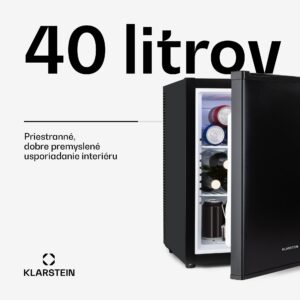 Klarstein Happy Hour 40, mini chladnička, 40 l, 5-15°C, tichá, 23dB, LED-svetlo, čierny
