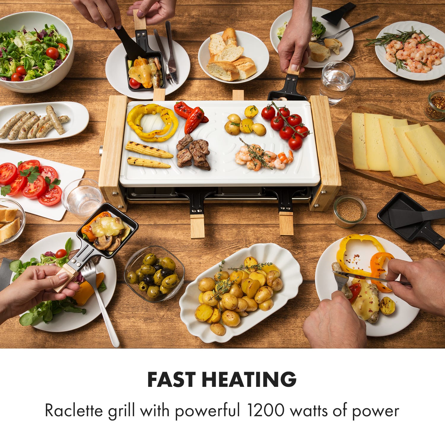 Klarstein Chateaubriand Nuovo, raclette, 1200 W, hliník, 8 osôb, drevený dekor