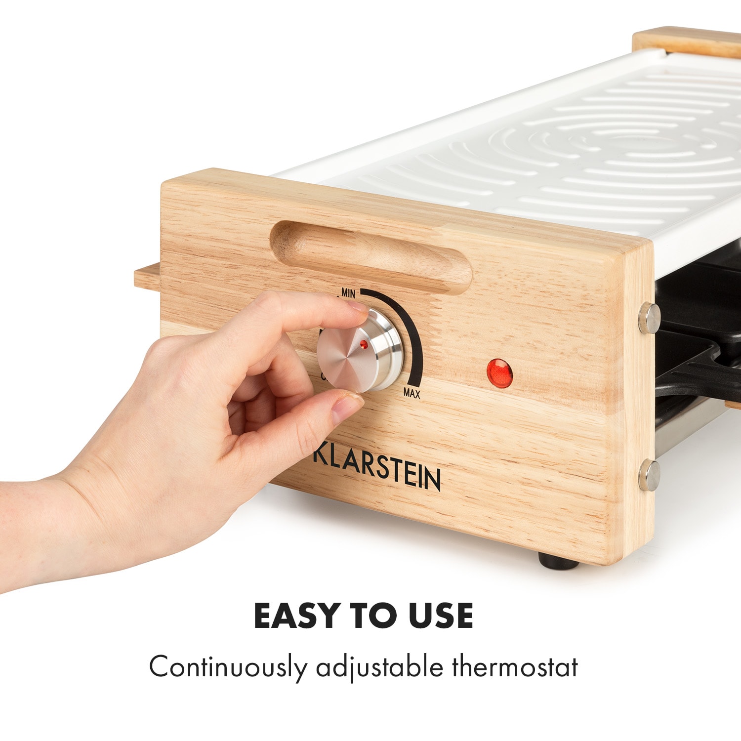 Klarstein Chateaubriand Nuovo, raclette, 1200 W, hliník, 8 osôb, drevený dekor – Obrázok 4