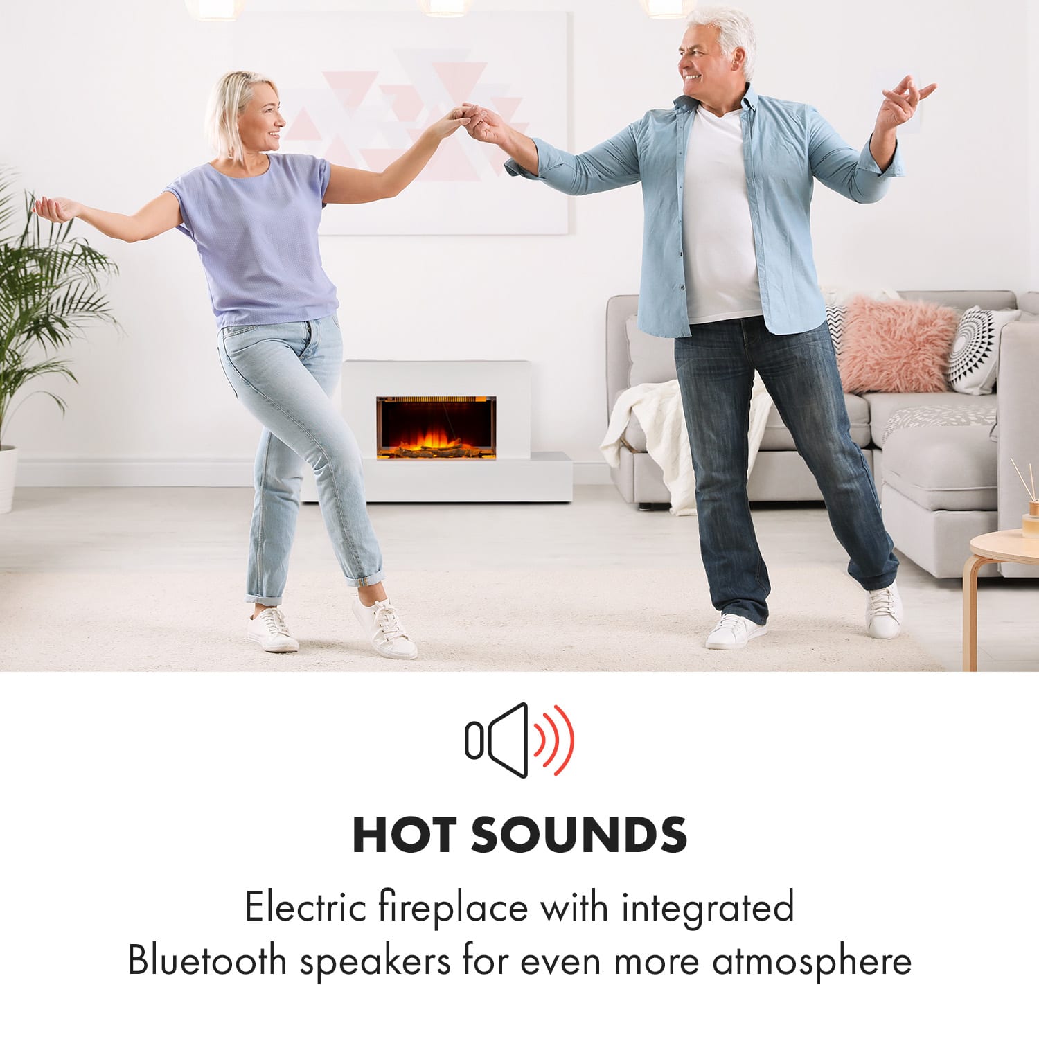 Klarstein Heat 'n Beat, elektrický krb, 900/1800 W, LED, bluetooth reproduktor, biely