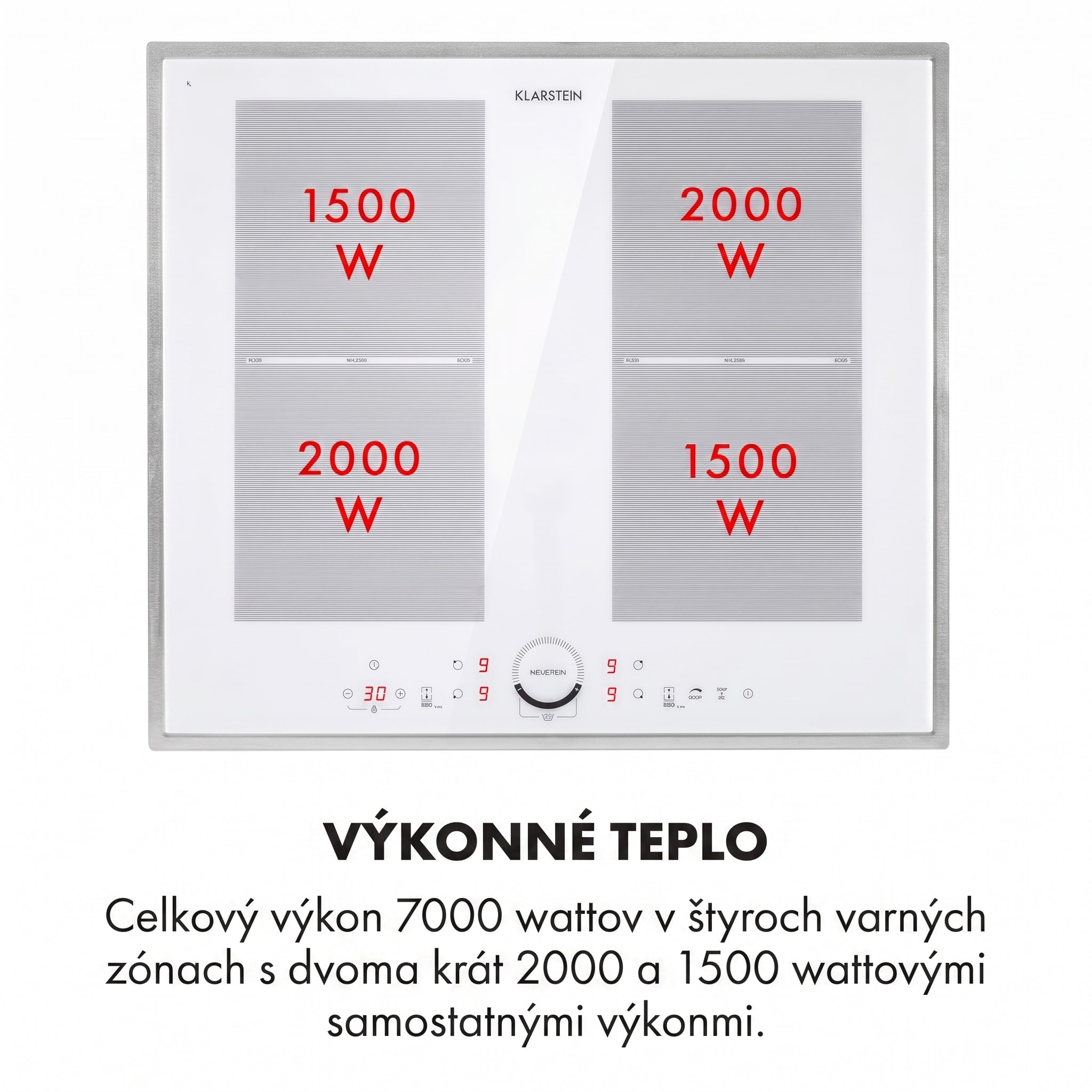 Klarstein Delicatessa 60 Prime, indukčná varná doska, 7000 W, 4 zóny, časovač, biela – Obrázok 3