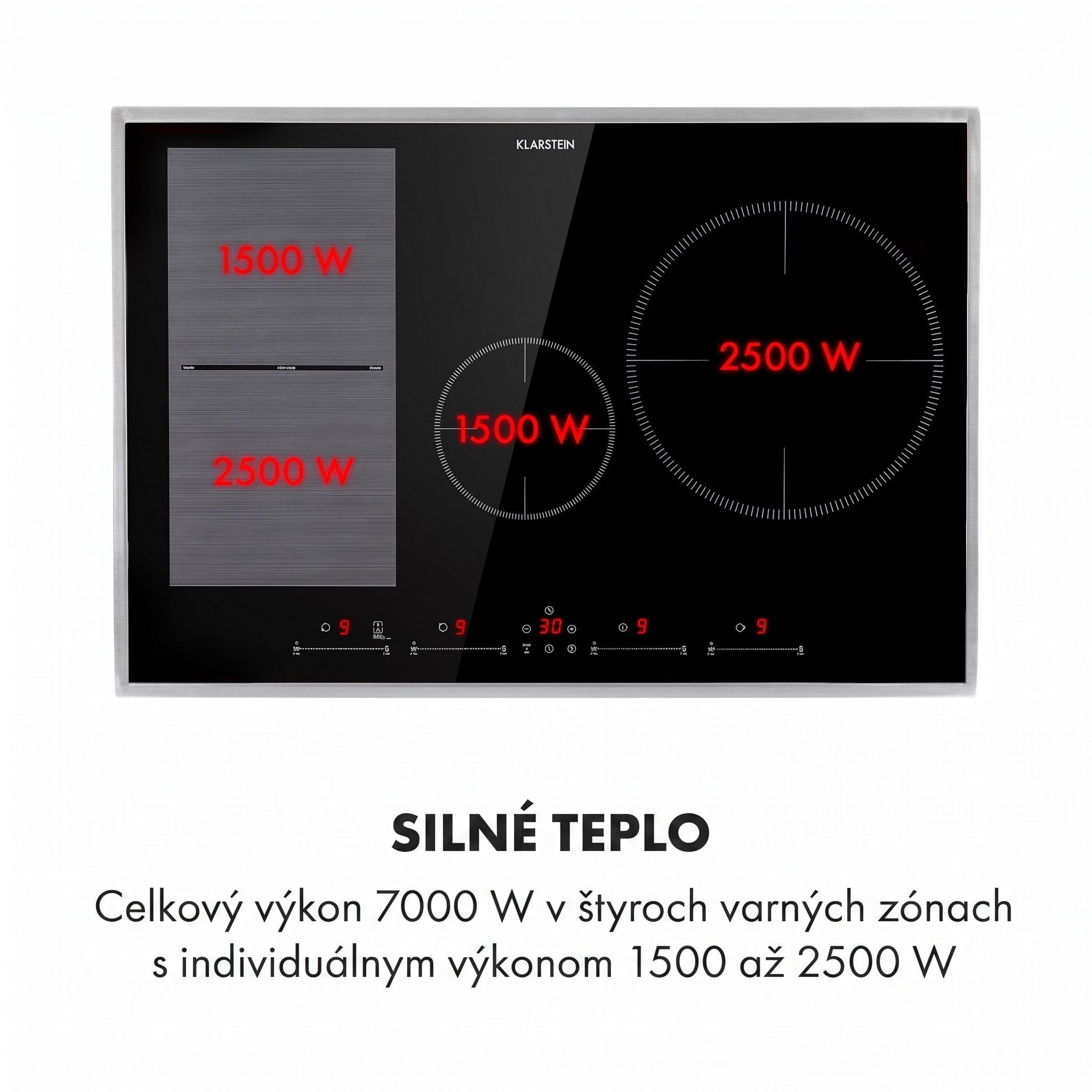 Klarstein Delicatessa 77 Hybrid Prime, vstavaná indukčná varná doska, 7000 W, 4 zón – Obrázok 3