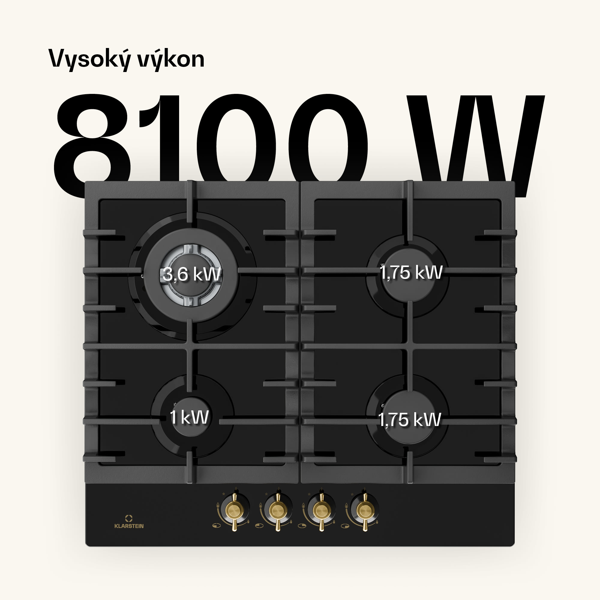 Klarstein Victoria 4, plynová varná doska, 4 horáky, sklokeramika, čierna – Obrázok 2