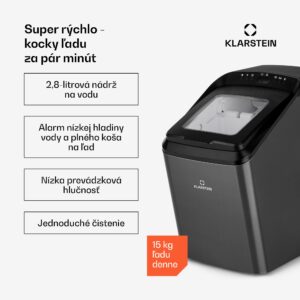 Klarstein Partytime, výrobník ľadu, číry ľad, 15kg/24h, ušľachtilá oceľ