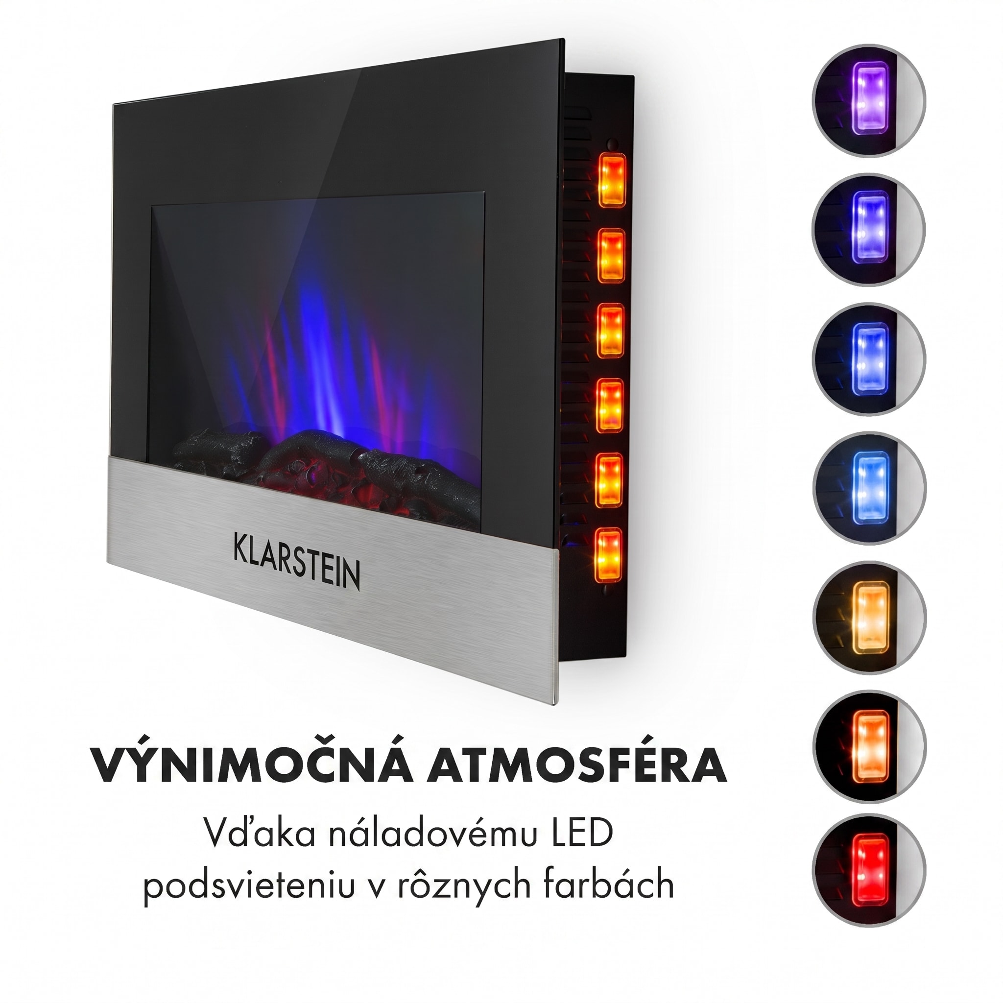 Klarstein Basel Baseline elektrický krb 2000 W, 2 stupne vykurovania, 7 farieb, sklo – Obrázok 2