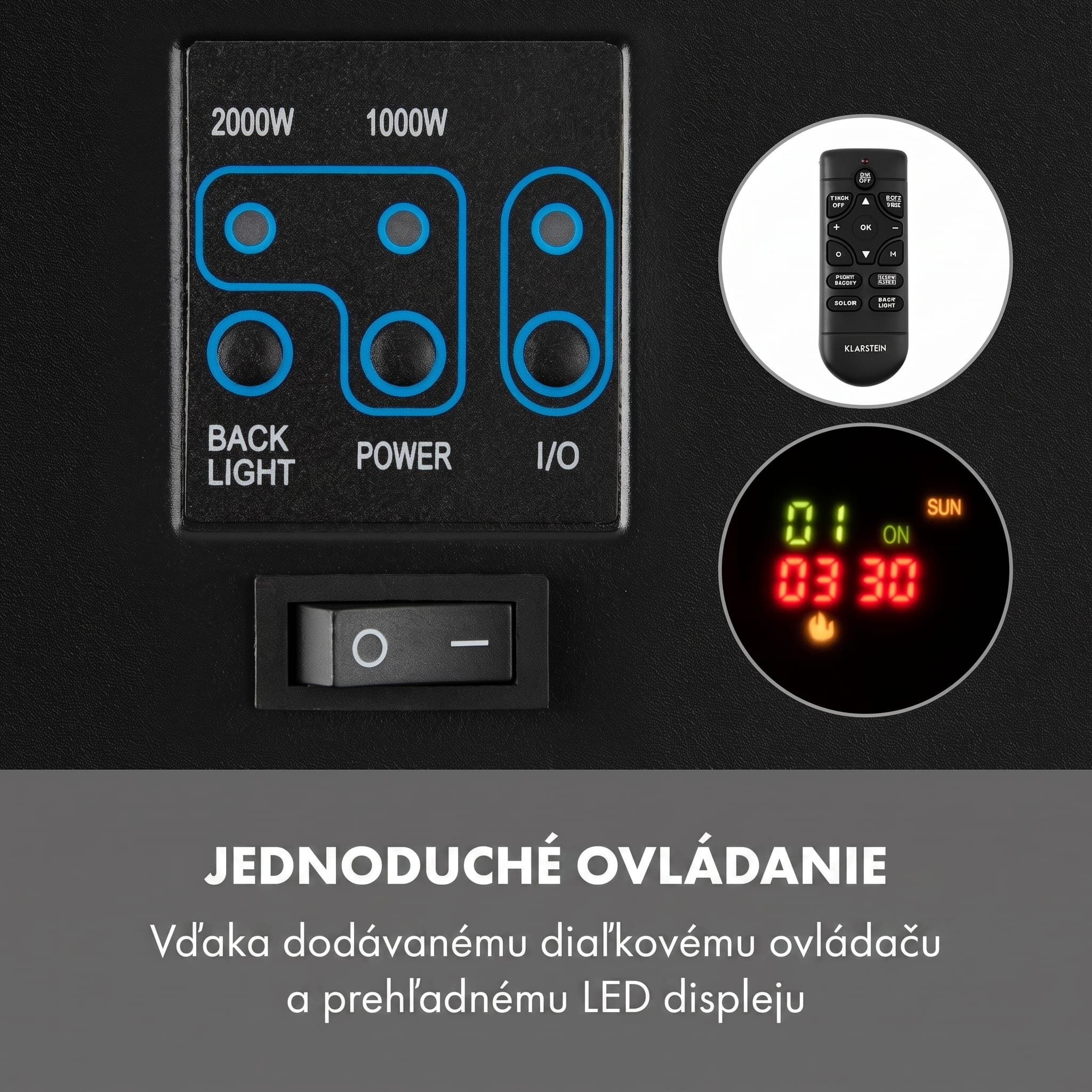 Klarstein Basel Baseline elektrický krb 2000 W, 2 stupne vykurovania, 7 farieb, sklo – Obrázok 3