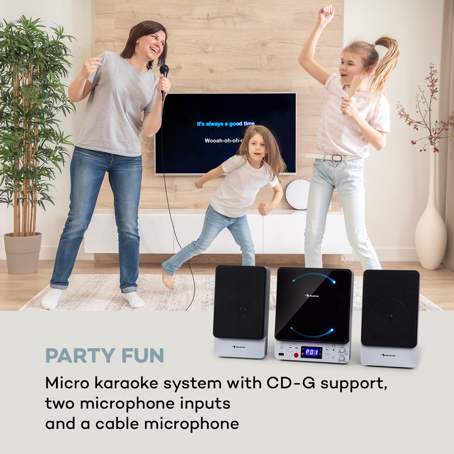 Auna Microstar Sing, mikro - karaoke systém, CD-prehrávač, Bluetooth, USB-port, diaľkový ovládač