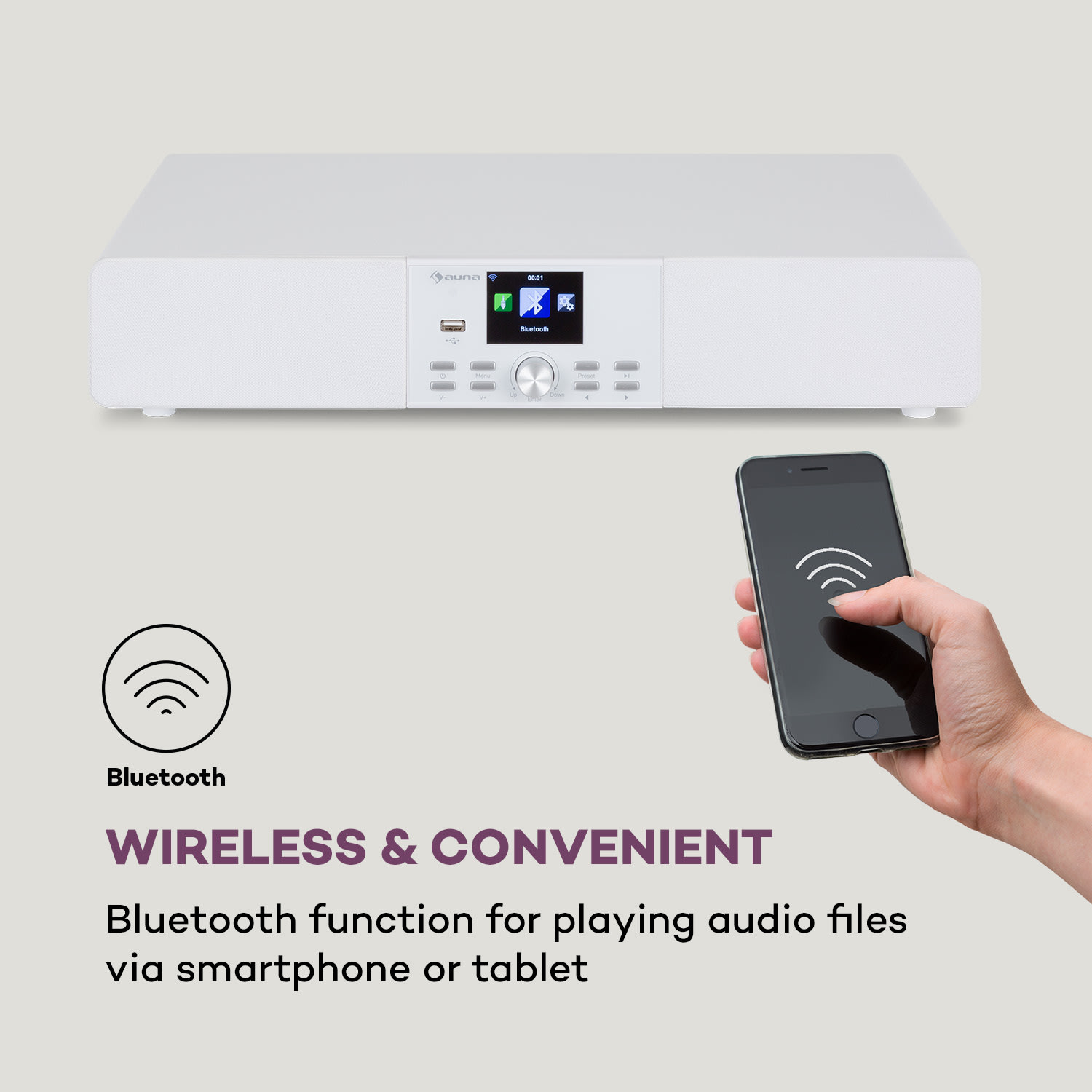 Auna Stealth Base Connect Soundbase, Bluetooth, internet/DAB+FM, USB, AUX – Obrázok 2