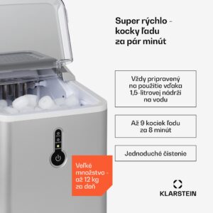 Klarstein Chillout, výrobník ľadu, oblé kúsky ľadu, 12 kg/24 h, nádrž 1,5 l, strieborný