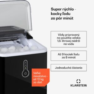 Klarstein Chillout, výrobník ľadu, oblé kúsky ľadu, 12 kg/24 h, nádrž 1,5 l, 1,5 l, čierny