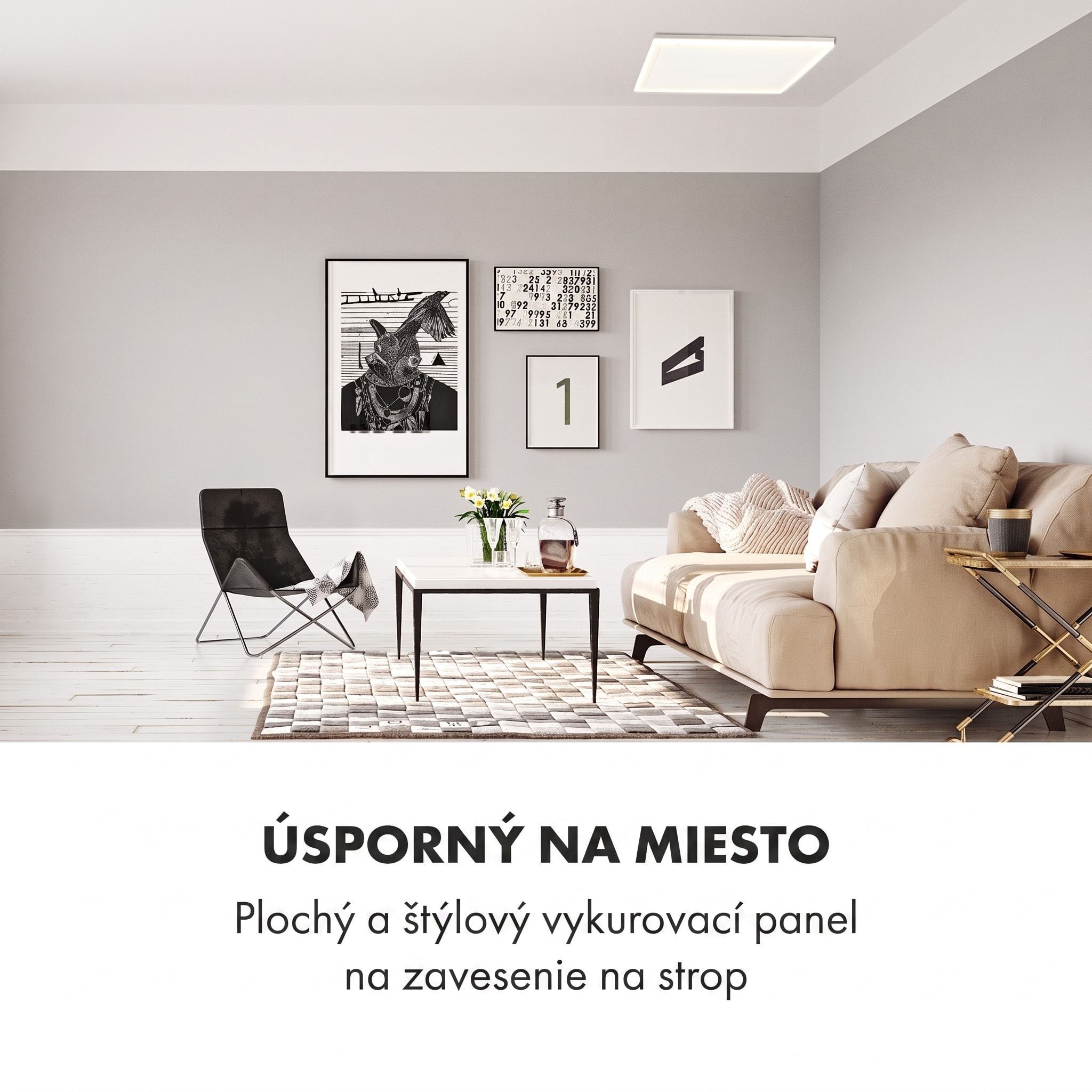 Klarstein Midnight Sun, infračervený stropný ohrievač, 70,5 x 70,5 cm, 350 W, biely – Obrázok 2