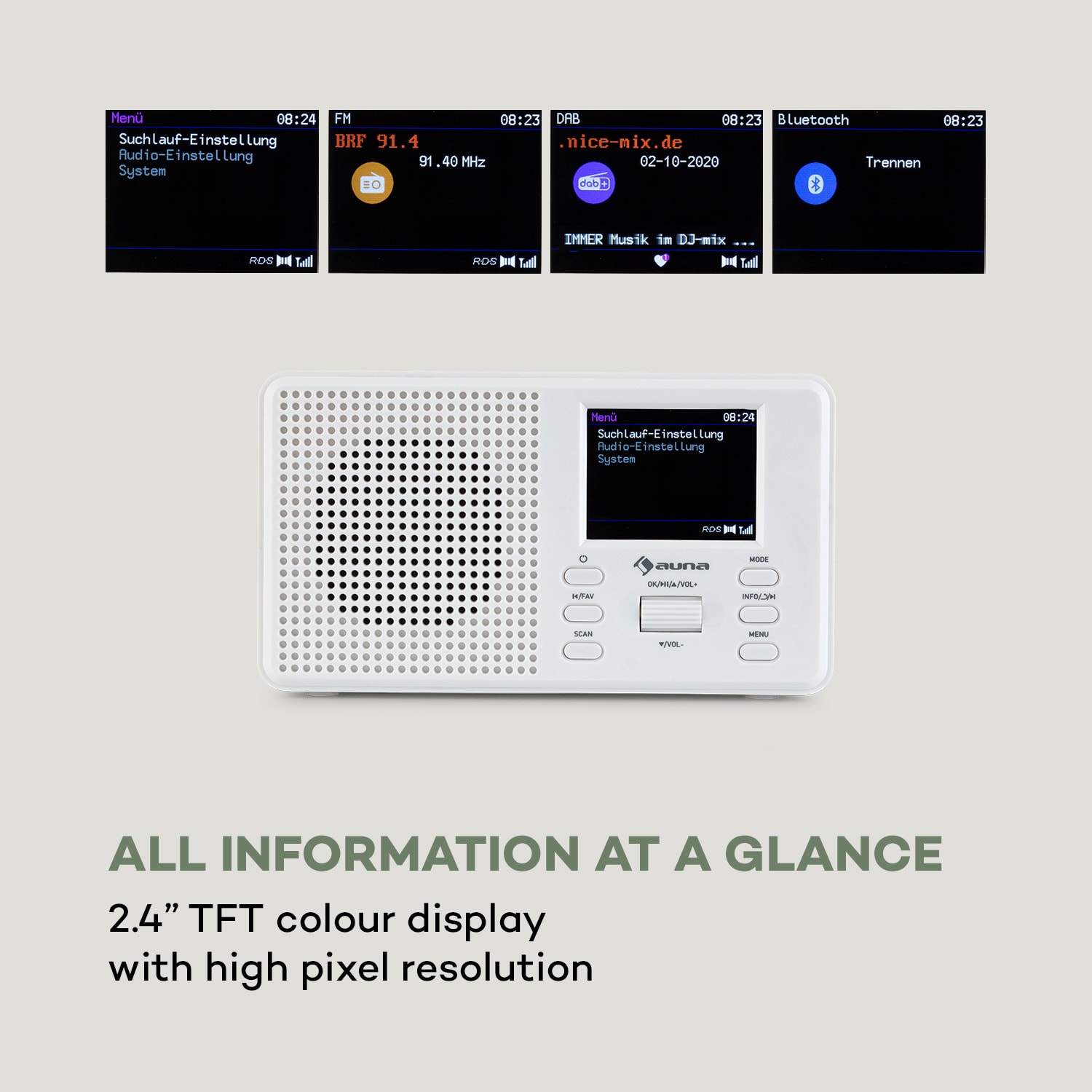 Auna Commuter, DAB+/FM rádio, AUX, 2.4" TFT displej, biele – Obrázok 3