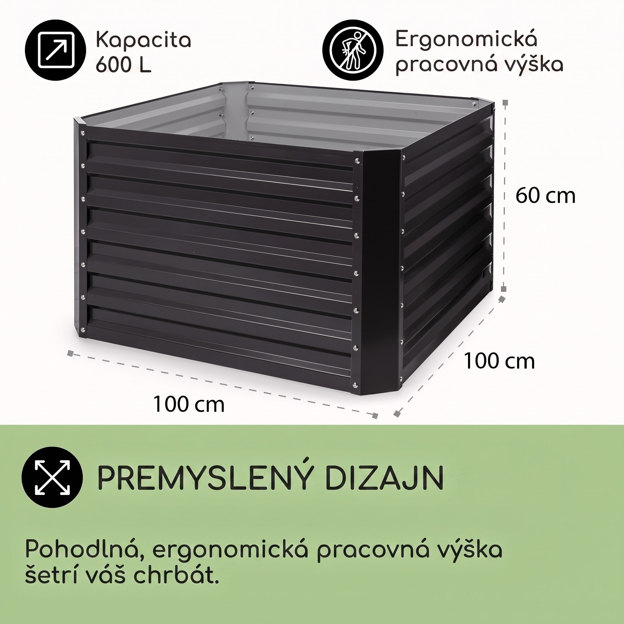 Blumfeldt Blum High Grow Straight, vyvýšený záhon, 100x60x100cm, 600l, oceľ – Obrázok 4