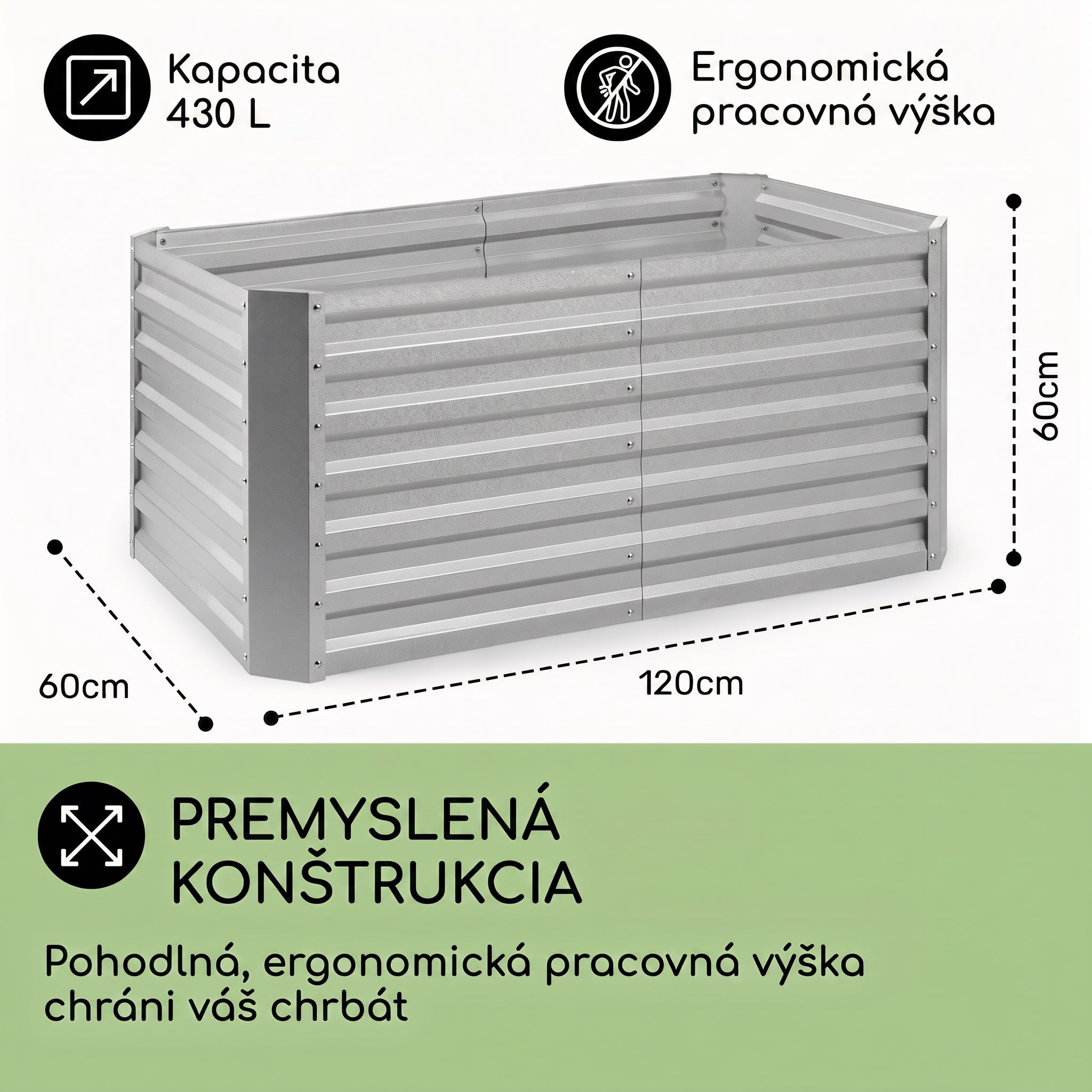 Blumfeldt High Grow Straight vyvýšený záhon 120x60x60 cm 432 l oceľ – Obrázok 4