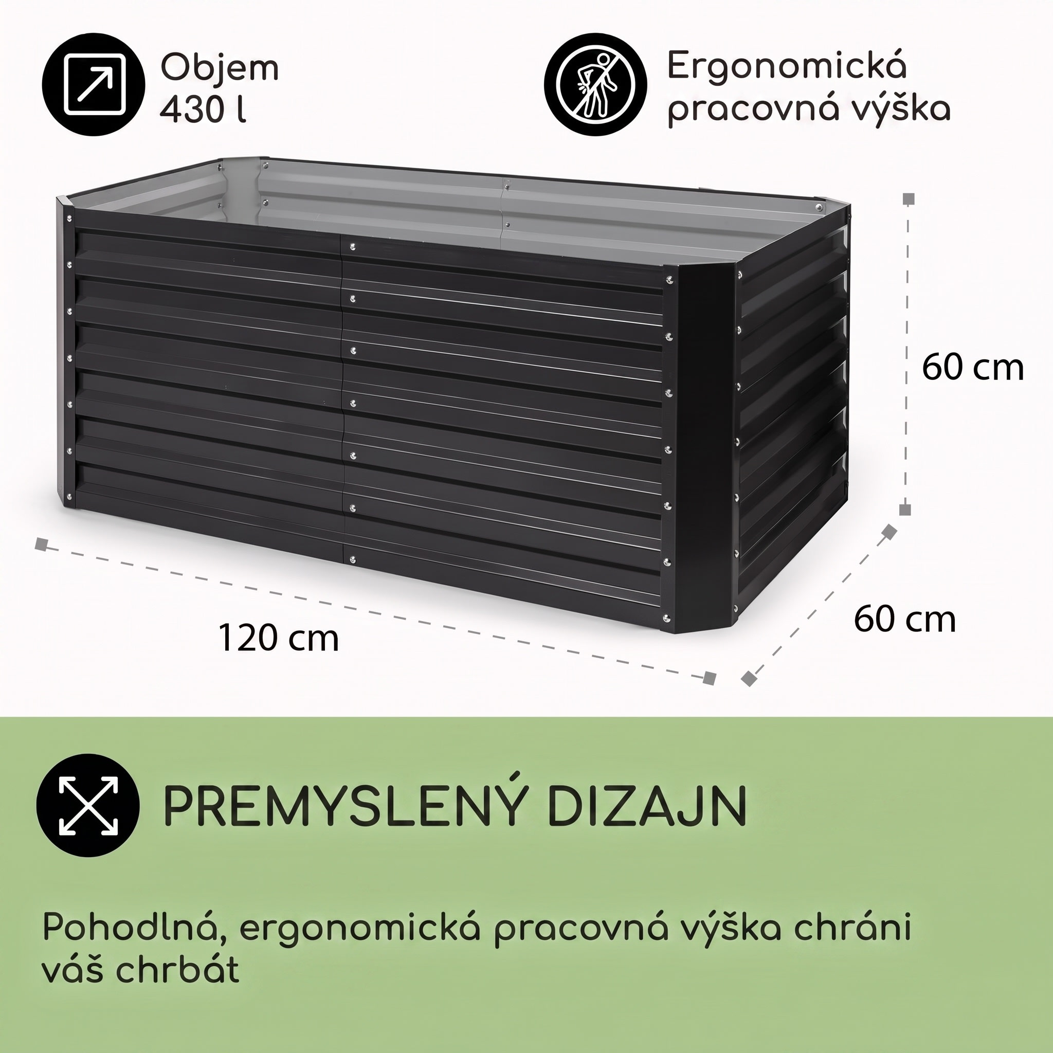 Blumfeldt High Grow Straight, vyvýšený záhon, 120 x 60 x 60 cm, 432 l, oceľ – Obrázok 4
