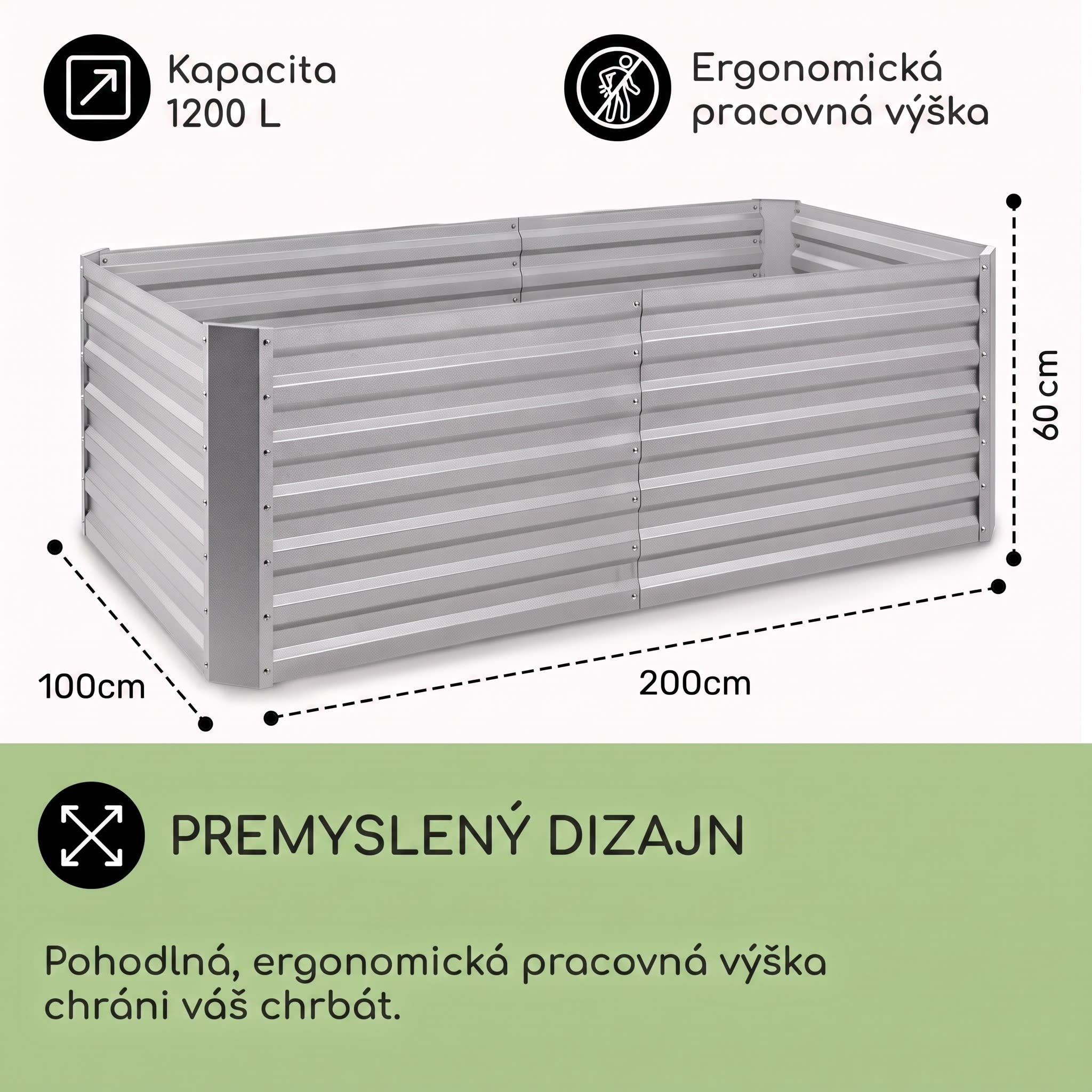 Blumfeldt High Grow Straight, vyvýšený záhon, 200 x 60 x 100 cm, 1200 l, oceľ – Obrázok 4