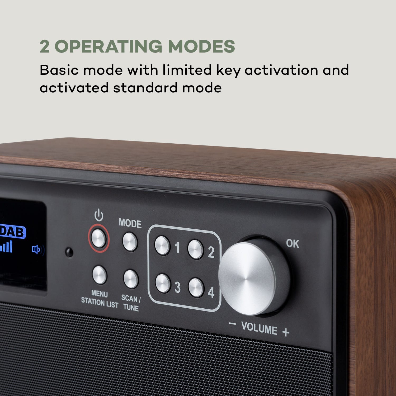 Auna Nestor, DAB+ rádio, DAB+/FM, 2 prevádzkové režimy, 2,4" TFT farebný displej, hnedé – Obrázok 3