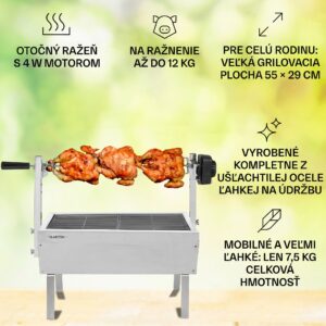 Klarstein Sauenland Mini, rotačný gril s ražňom, otočný špíz, 4 W, 12 kg max., ušľachtilá oceľ
