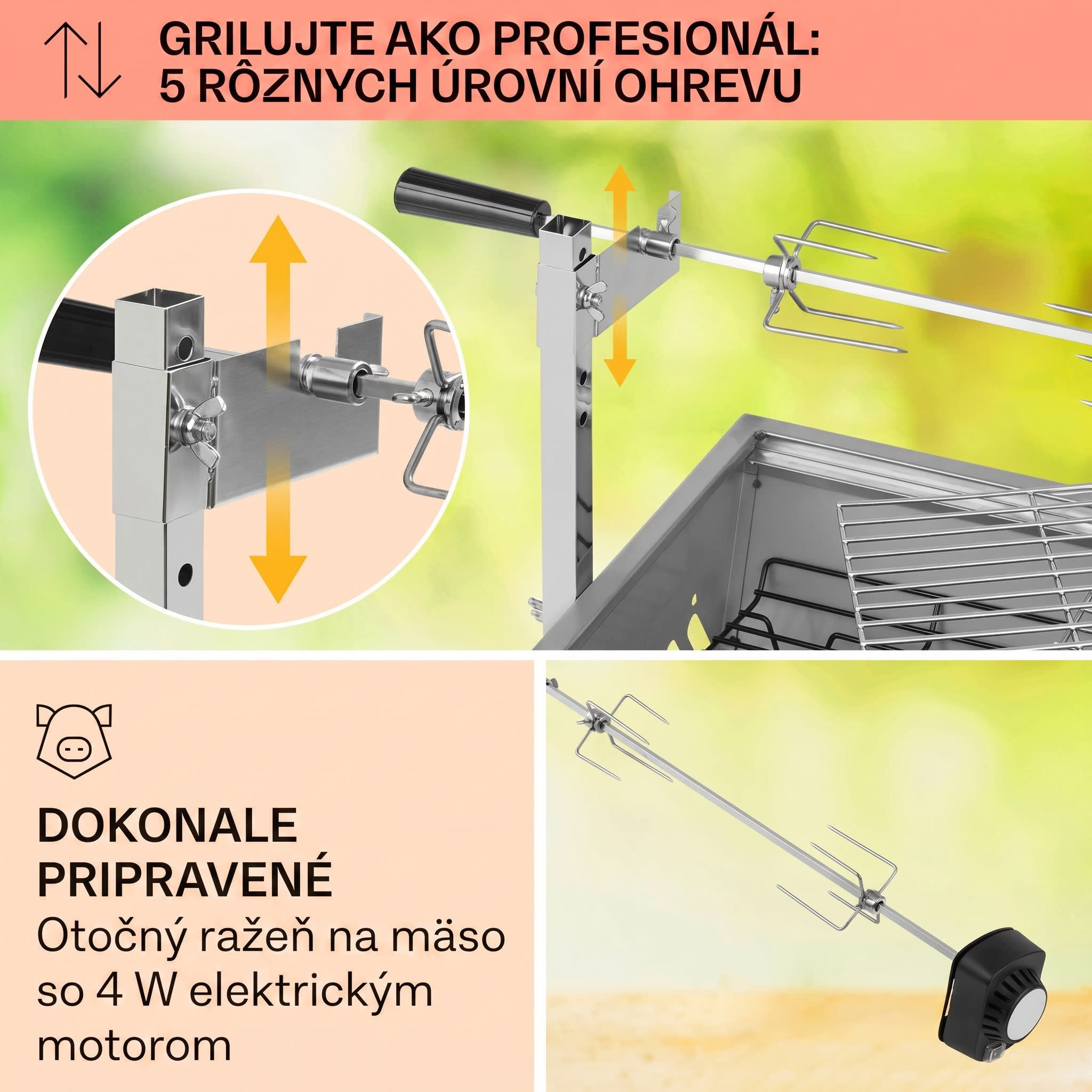 Klarstein Sauenland Mini, rotačný gril s ražňom, otočný špíz, 4 W, 12 kg max., ušľachtilá oceľ – Obrázok 2