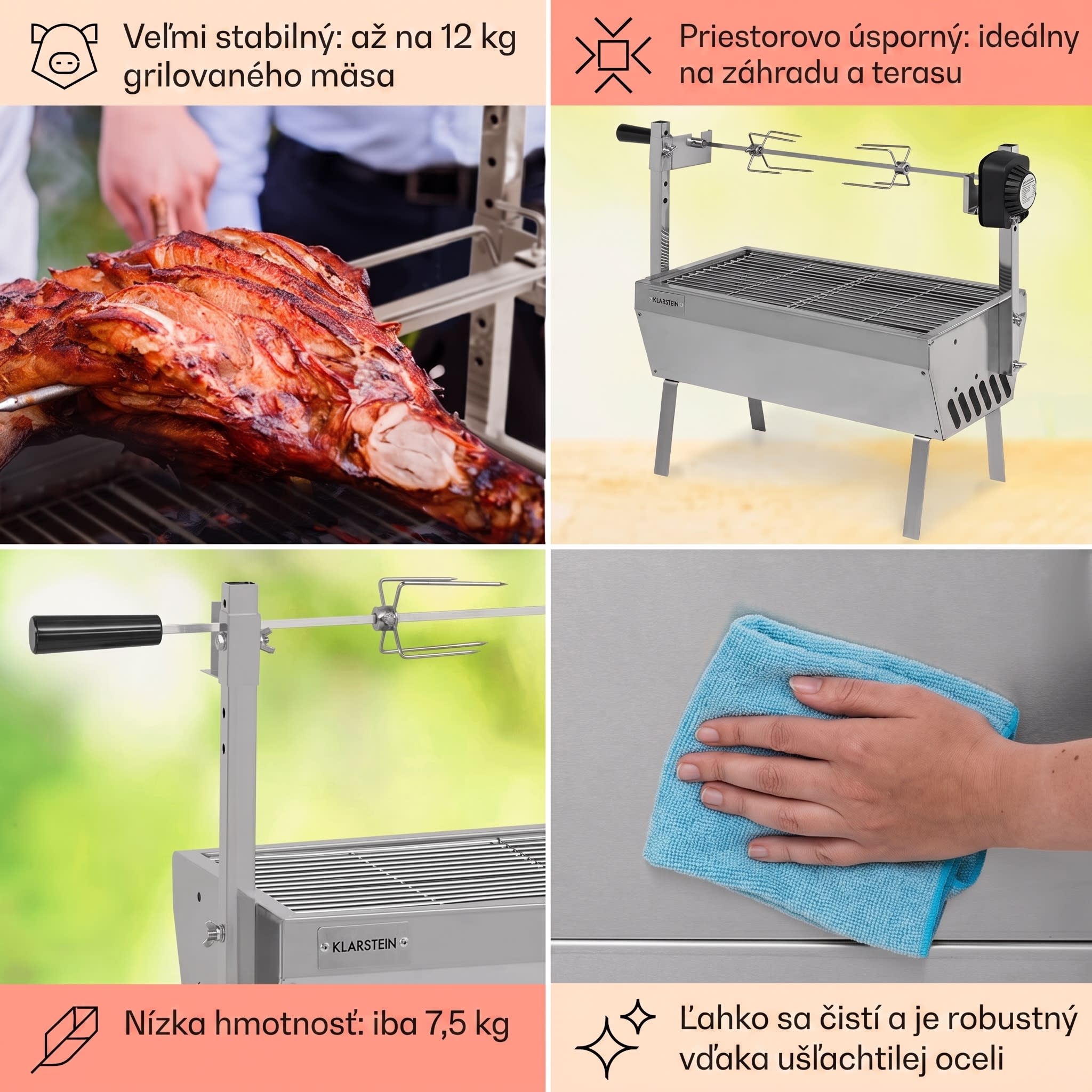 Klarstein Sauenland Mini, rotačný gril s ražňom, otočný špíz, 4 W, 12 kg max., ušľachtilá oceľ – Obrázok 4
