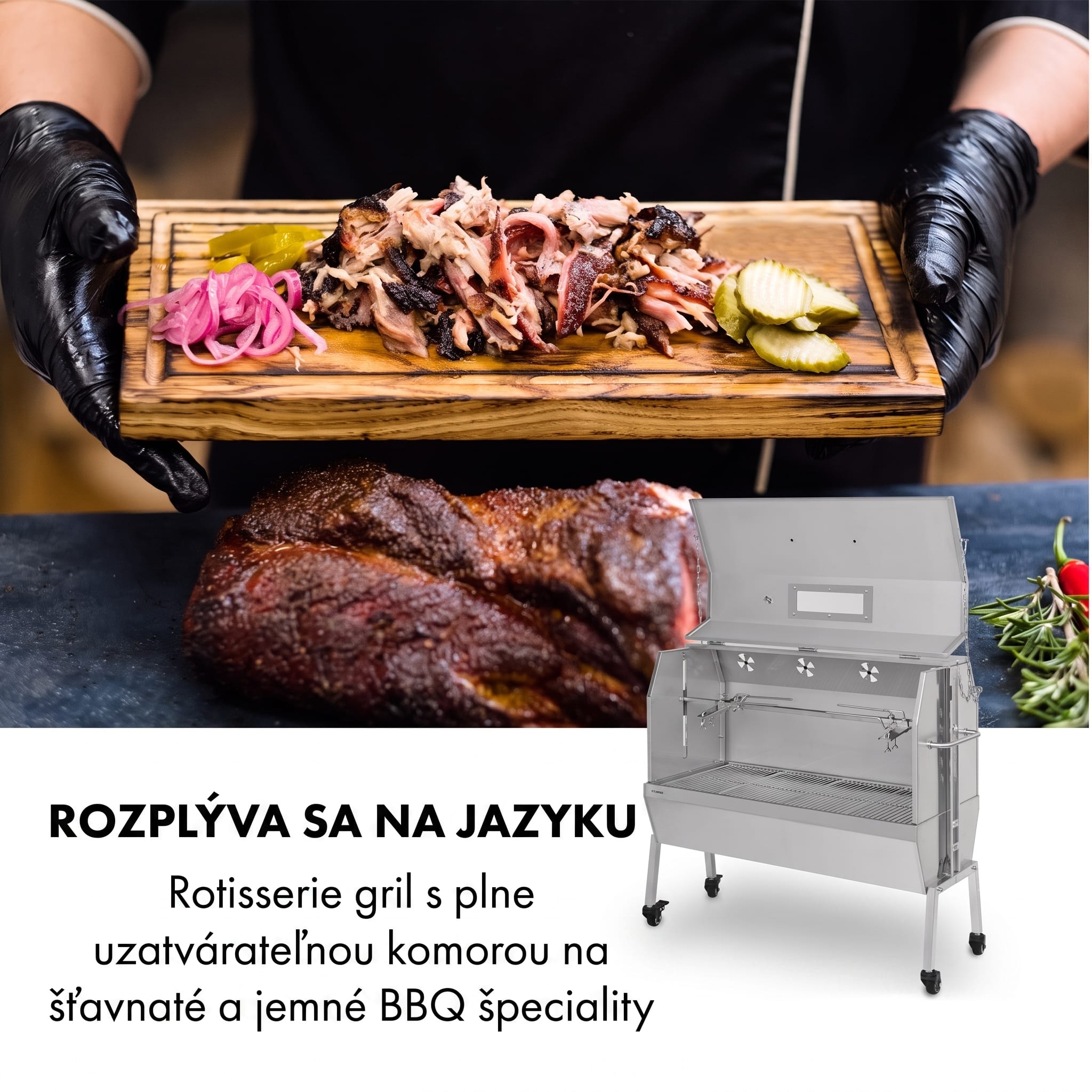 Klarstein Sauenland Pro XL, gril na prasiatko, otočný špíz, 13 W, 4 kolieska, ušľachtilá oceľ